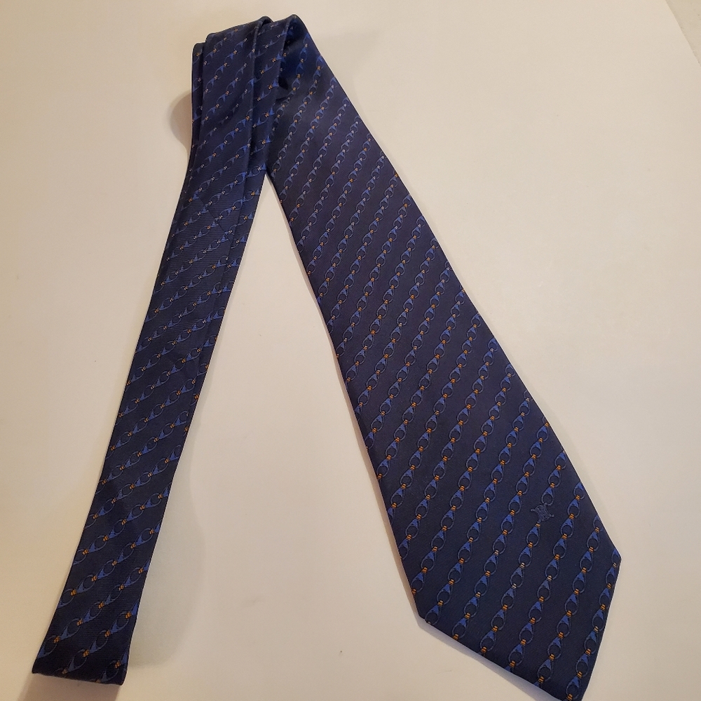 Celine Paris Necktie Blue Geometric Pattern Silk Neck Tie - Picture 2 of 6